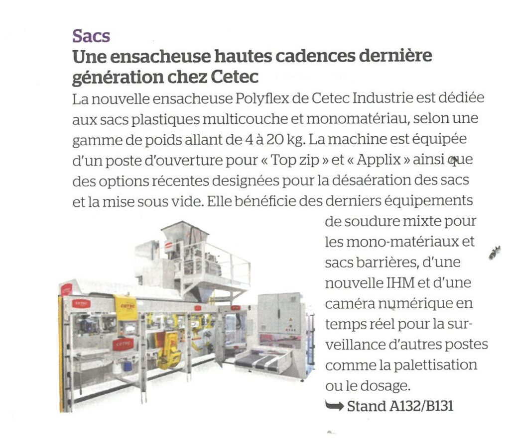 Une ensacheuse hautes cadences dernière génération chez Cetec