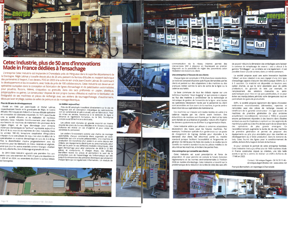 BIOENERGIE ETE 2025 – CETEC PLUS DE 50 ANS D’INNOVATIONS MADE IN France DEDIEES A L’ENSACHAGE