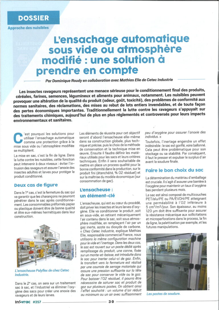 INFOVRAC – JUILLET 2025 – L’ensachage automatique sous vide ou atmosphère modifié : une solution à prendre en compte - Page 1