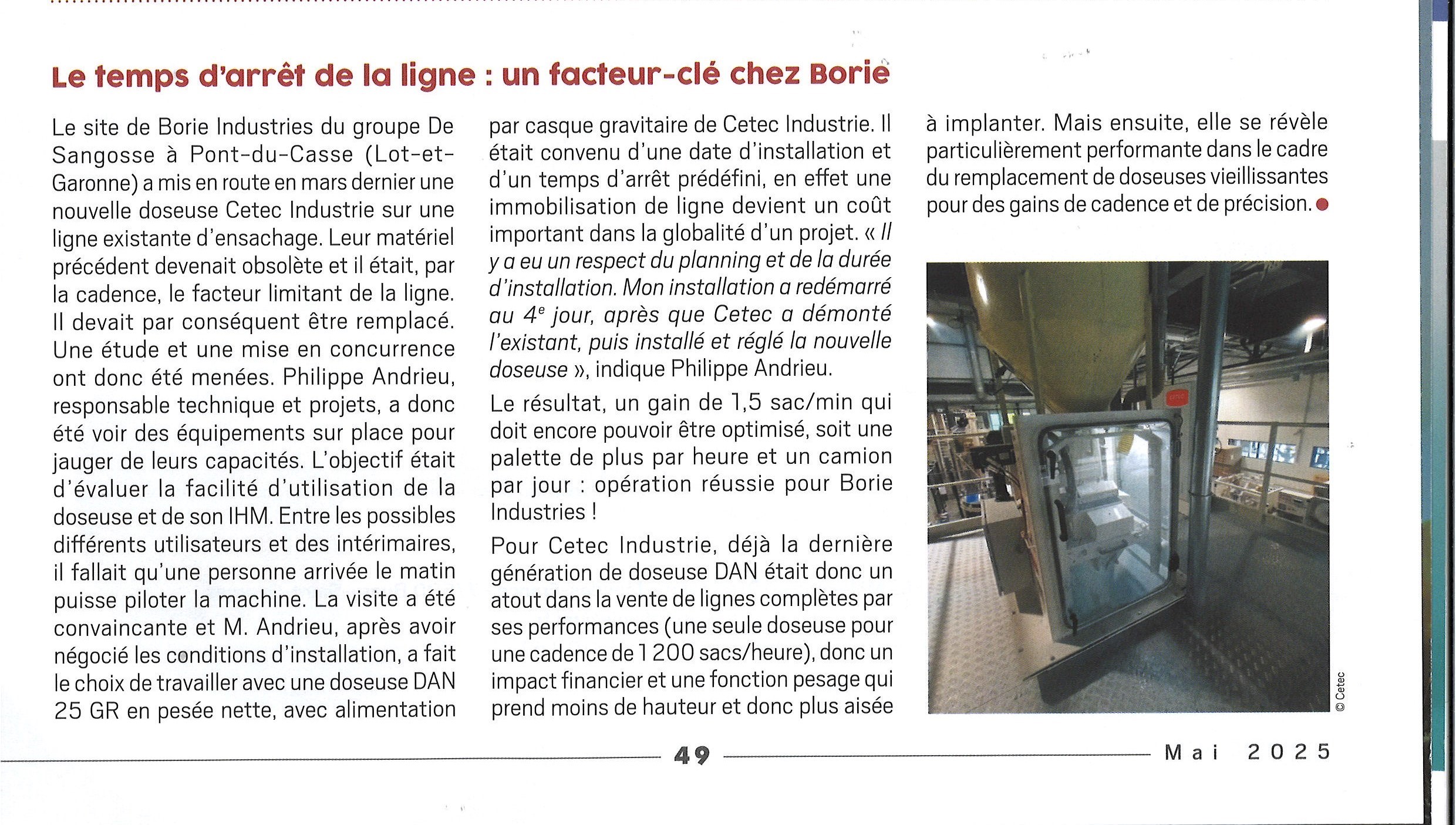 INFOVRAC MAI 2025 – Le temps d’arrêt de la ligne : un facteur clé chez Borie